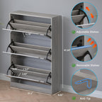 Shoe Cabinet with 3-Flip Mirror Drawers, Freestanding Shoe Rack Organizer with Hidden Handle, Slim Narrow Shoe Storage Cabinet for Entryway, Entrance, Hallway, Bedroom