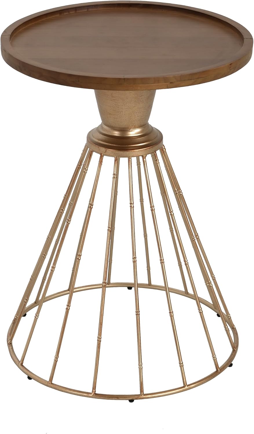 Vintage-Inspired Pine Side Table with Cut-Out Edge, Antique Gold & Natura...