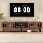 HOMMPA 70 Inch TV Stand for TVs Up to 80'', Mid Century TV Stand with Slatted Door Design, Modern Media Console with Storage Cabinet & Drawer, Entertainment Center for Livingroom, Walnut