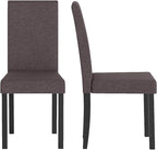 COSTWAY Fabric Armless Dining Chairs Set of 2, Upholstered Kitchen Side Chair w/Rubber Wood Legs, Padded Seat & High Backrest, Mid-Century Modern Accent Chairs for Living Room Restaurant (Brown)