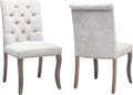 Upholstered Tufted Chenille Dining Side Chairs, Armless Nailhead Trim Chairs with Solid Wood Legs, Modern Farmhouse Chairs for Dining Room, Kitchen & Living Room (Set of 2, Beige)