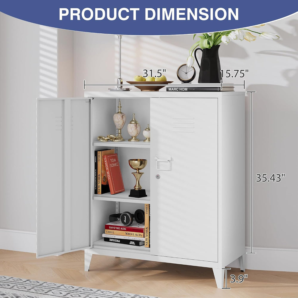 Metal Storage Cabinet,Home Office Cabinet with Doors and Adjustable Shelves,L...