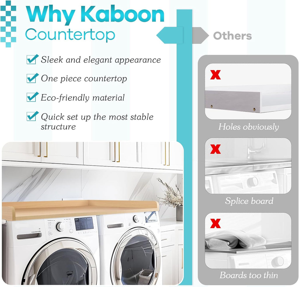 Kaboon Washer Dryer Countertop 58" x 28" Extra Large Version, Melamine Countertop with 3.5" Edge Rails, Laundry Room Organization, Light Walnut