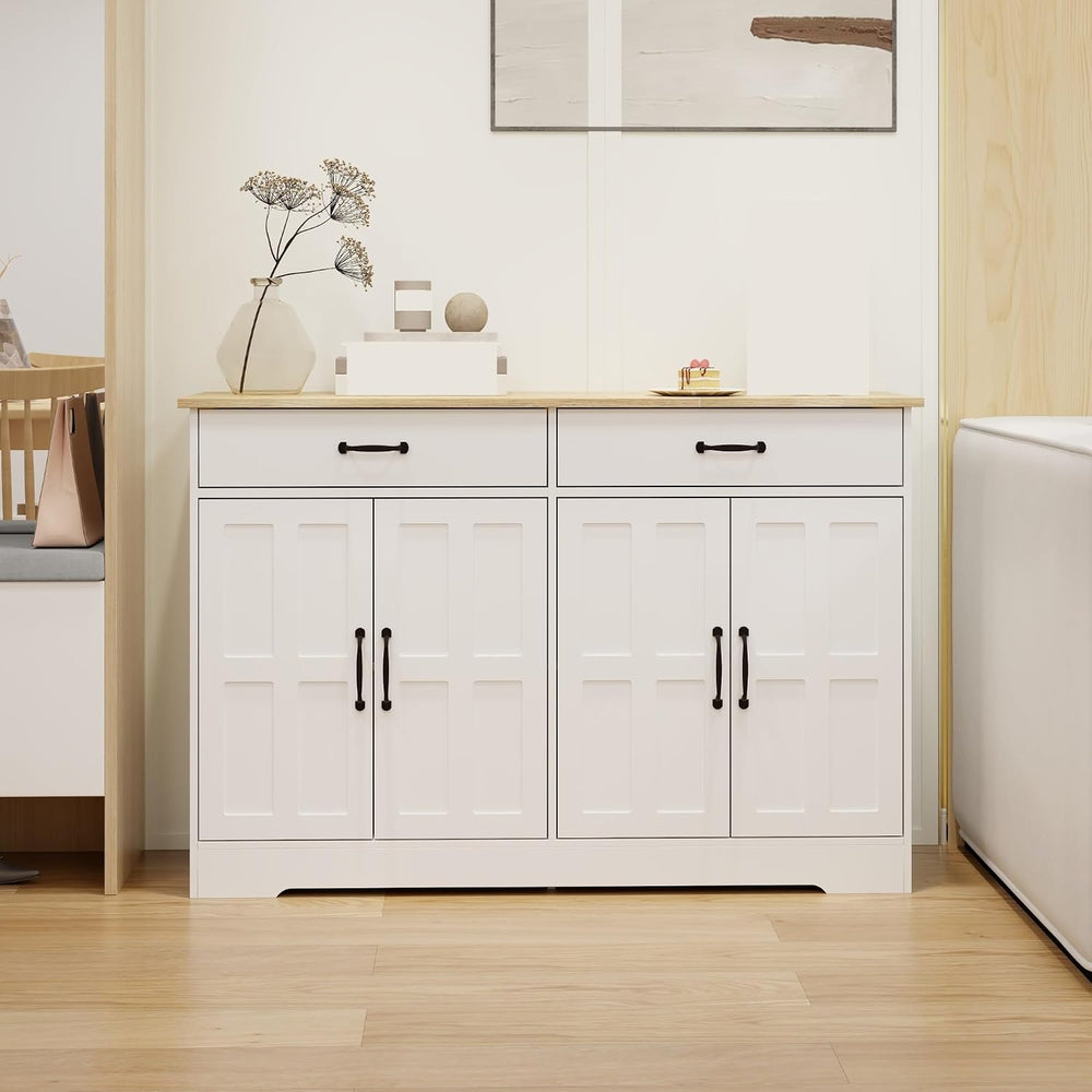 Farmhouse Buffet Cabinet Storage Sideboard, with 2 Drawers and 4 Doors, for D...