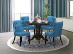 East West Furniture SHSI5-BLK-21 5 Piece Dining Table Set for 4 Includes a Round Kitchen Table with Pedestal and 4 Blue Linen Fabric Parsons Dining Chairs, 42x42 Inch, Black