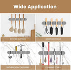 3PCS Broom Holder Wall Mount, No-Drilling Self-Adhesive Mop and Broom Storage Rack (4 Racks with 5 Hooks),Wall-Mounted Broom Hanger for Bathroom, Kitchen, Closet, Garage, Grey