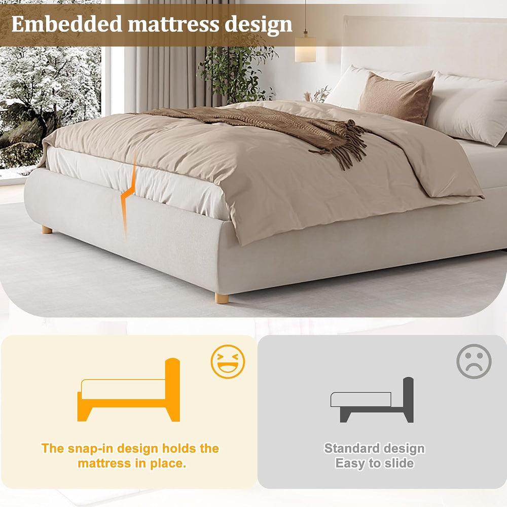 Merax King Size Upholstered Platform Bed Frame and Thick Padded Headboard