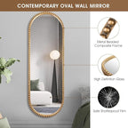 Oval Full Length Mirror, 20"x53" Metal Beaded Frame Large Hanging Dressing Floor Mirror for Bedroom, Living Room, Entryway, Antique Gold (No Stand)