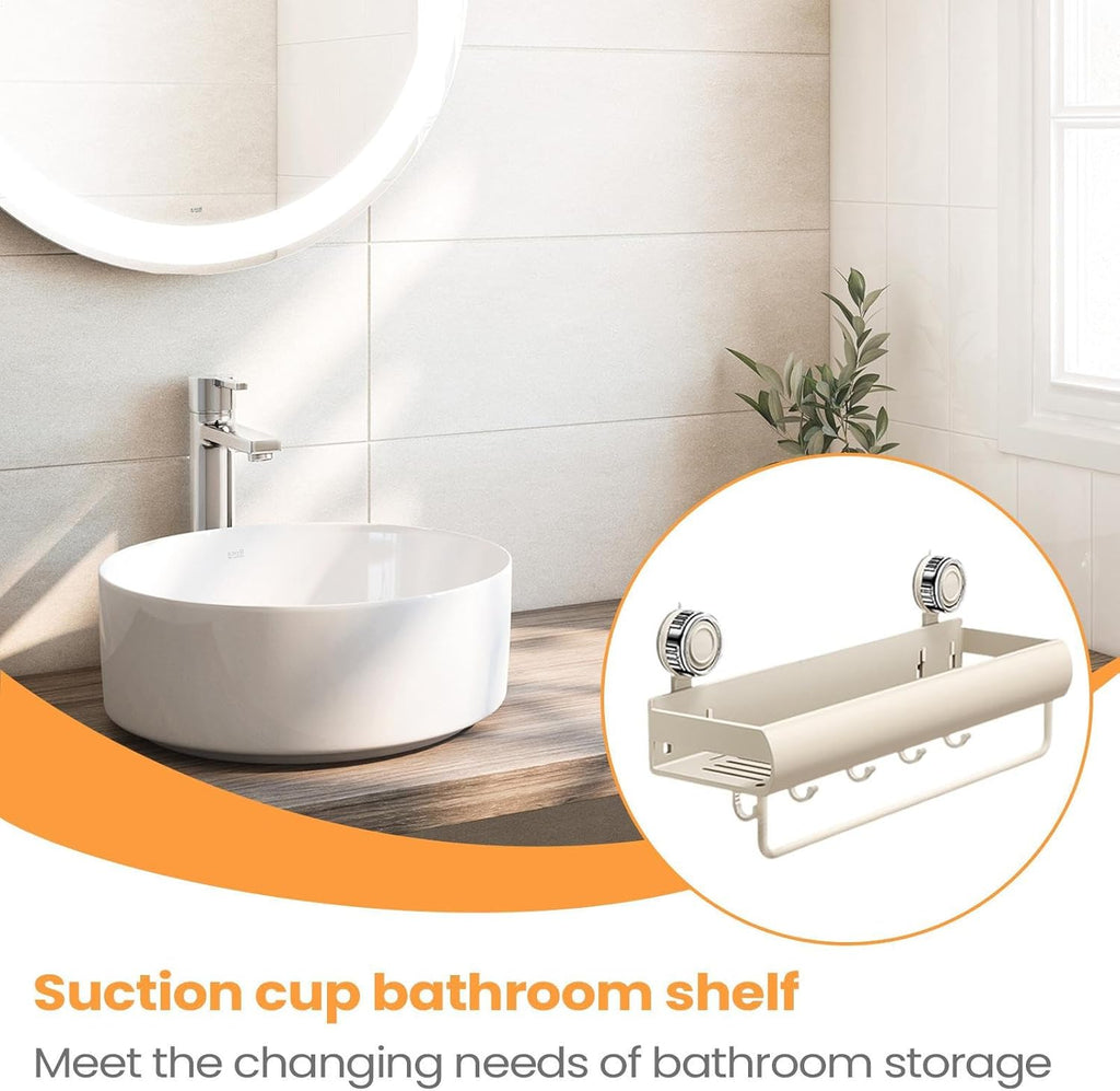 Bathroom Rack - Drill Free Shower Organizer, Rustproof Shelf, Adhesive Wall Mount, Hanging Hooks Bar | Space Saving Shower Storage for Shampoo Soap Body Wash Home Kitchen Apartment Dorm Accessories