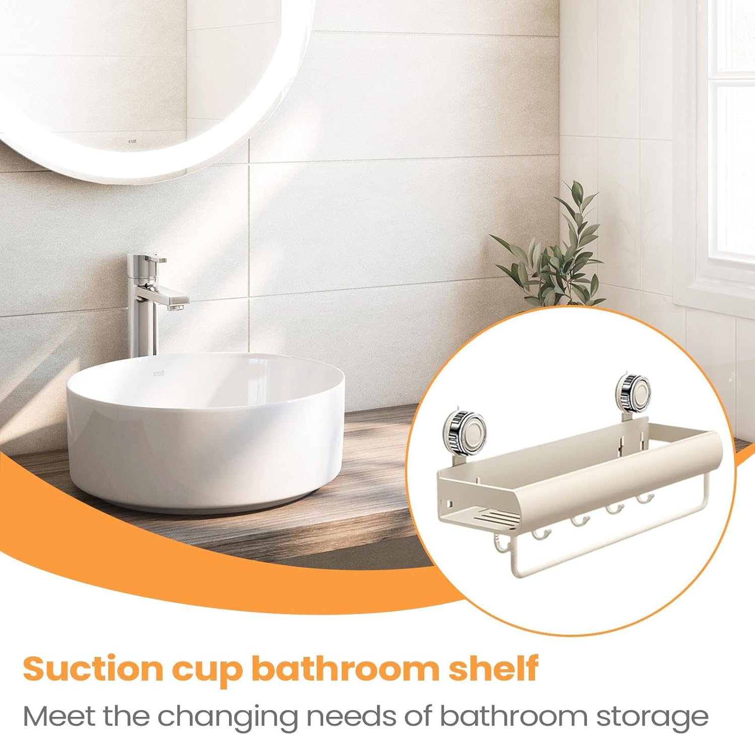 Bathroom Rack - Drill Free Shower Organizer, Rustproof Shelf, Adhesive Wall Mount, Hanging Hooks Bar | Space Saving Shower Storage for Shampoo Soap Body Wash Home Kitchen Apartment Dorm Accessories