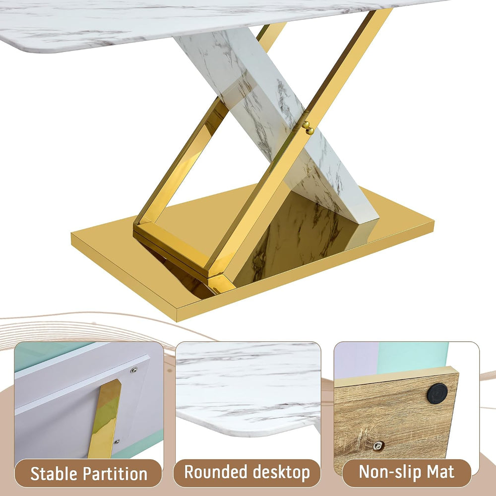 YUNDREAM Modern Marble Dining Table Set for 8,Black Gold 71'' Dining ...