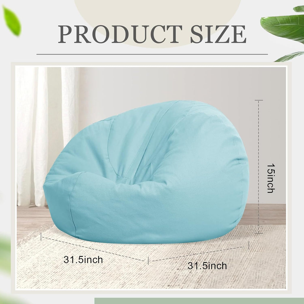 Sliner 2 Pcs Stuffed Storage Bean Bag Chair Cover for Kids Adults (no Filler) Stuffable Zipper Beanbag Cover for Organizing Plush Toys or Memory Foam(31.5 * 31.5 * 15inch,Cotton,Green and Purple)