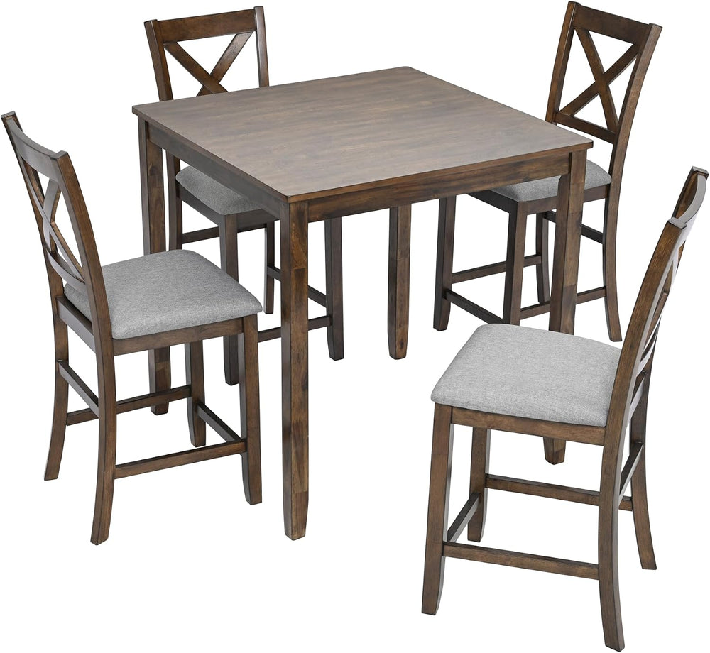 Merax Farmhouse Dining Table Set for 4, Counter Height Kitchen Table Set with...