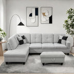 Modern Living Room Furniture Sets with Pillows, Modular Sectional Couches with Chaise Lounge, 4-Seaters L Shape Sofa with Storage Ottoman, for Living Room, Light Grey