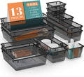 13 PCS Drawer Organizer Set, 5 Varied Size Bathroom and kitchen Drawer cabinet organizer Trays, Clear Storage Bins for Makeup, Jewelry, Utensils and Gadgets, Black