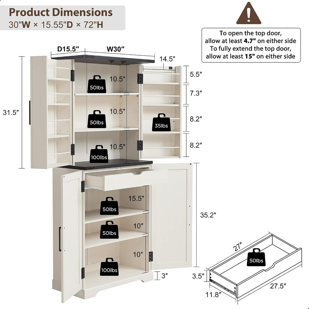 ACCOHOHO 72" Tall Wooden Pantry Storage Cabinet with Door Shelves & ...