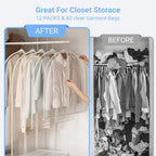 Garment Bags for Hanging Clothes 24'' x 40'' (Set of 12) Coat Covers for Closet Foldable Washable Dress Bags for Hanging Clothes for Long Dress Dance Costumes Suits Gowns Coats