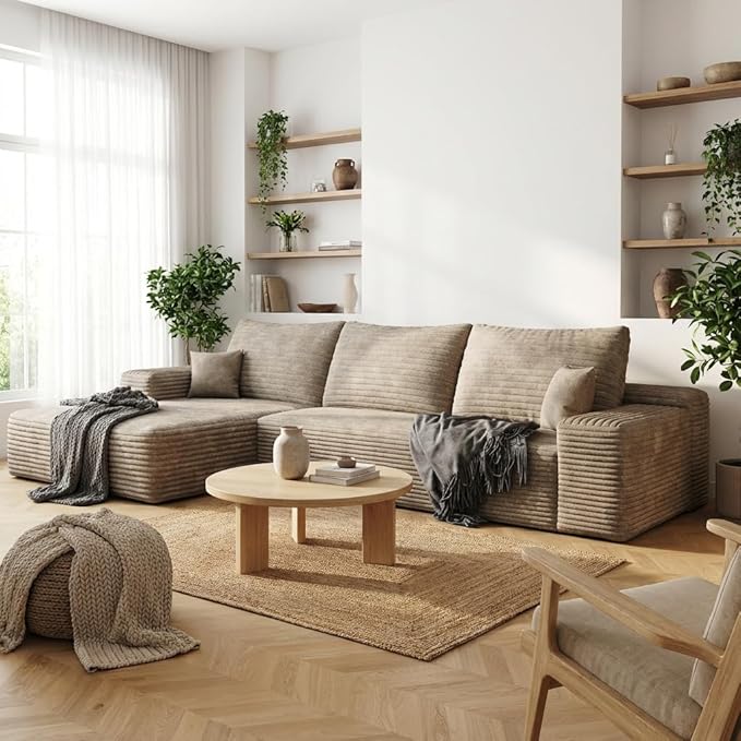 Eafurn Oversized L-Shaped Modular Sectional Sofa with Chaise, Fluffy Corduroy...