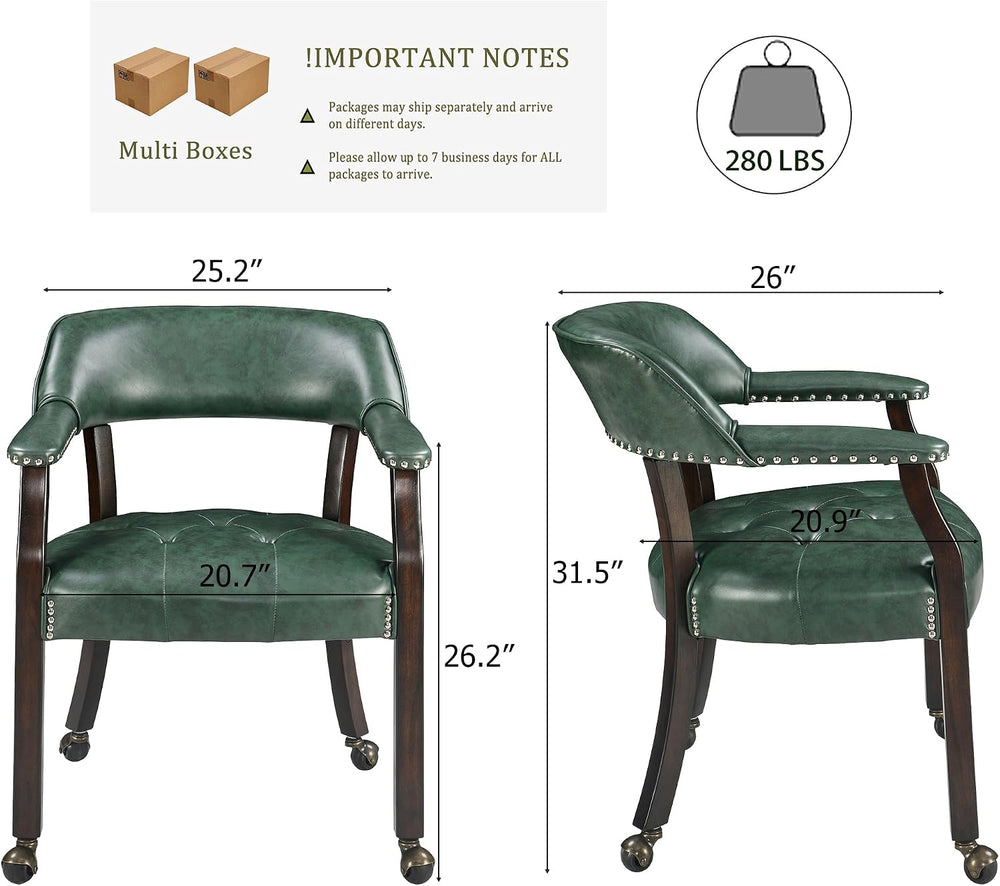 LEEMTORIG Set of 4 Large Dining Chairs with Casters and Arms, Rolling Dining ...