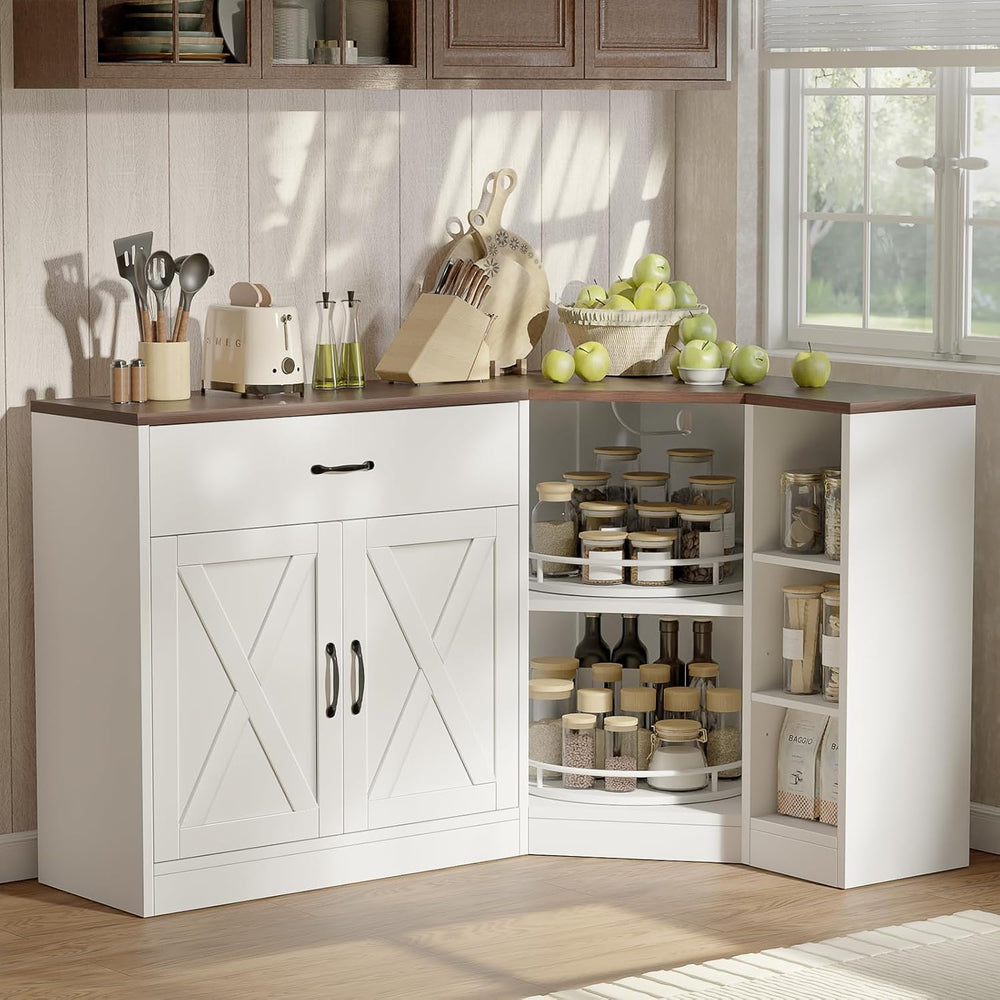 Corner Cabinet w/Charging Station, Kitchen Pantry w/Lazy Susan Turntable | Fa...