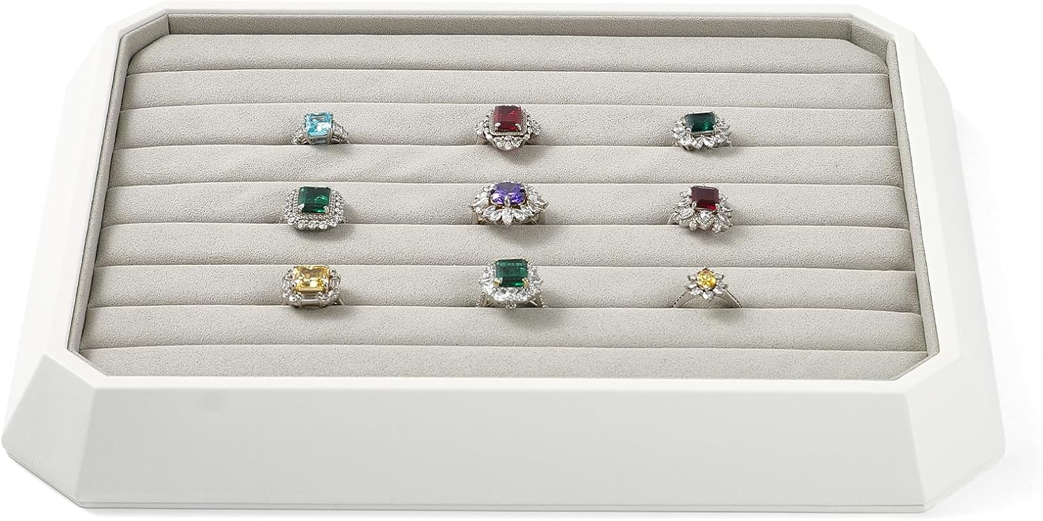 Premium PU Leather Stackable Jewelry Ring Display Tray Ring Earring Display Holder Organizer Showcase(Grey)