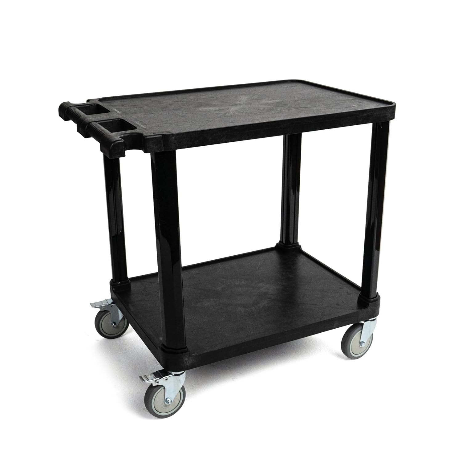 Pearington 2-Tier Compact Multi-Purpose Plastic Utility Cart with Lockable Wheels up to 150lbs, Black