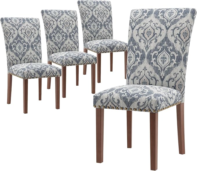 Stylish Dining Chairs Set of 4, Upholstered Parsons Dining Room Chair with Nailhead Trim, Kitchen Room Chair with Thick Cushions and Wood Legs, Nailhead Trim, SKY2050A-03