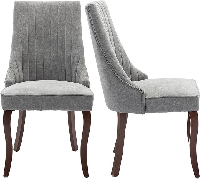 Mid Century Dining Chairs Set of 2, Gray Modern Kitchen & Dining Room Chairs Set of 2, Fabric Upholstered Kitchen Chairs, Sillas de Comedor, Wood Legs (Grey, 2 Pcs)