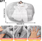 Bean Bag Chairs for Adults Covers 6FT No Filler Huge Large Fluffy Bean Bag Adult Storage Sitting Chairs 2 Seater or 4 Seater for Living Room and Gaming Room Bean Bag Soft Chairs Light Grey