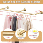 Wall Industrial Pipe Clothes Racks, DIY Floating Hanger Rustic Home Pipe Decor, Mounted Closet Storage Organizer Holder Systems, Heavy Duty Garment Rod Pole For Cloakrooms Bathroom Black Iron