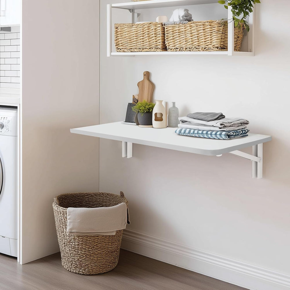 White Wall Mounted Folding Table 23.6"x15.7" Fold Down Wooden Wall ...