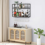 Wall Mounted Wine Rack with Glass Holder，Stylish Mini Floating Bar Shelves for Liquor Bottle Display in Dining Room, Kitchen, Living Room (47.2”W x 26”H x 7.8”D)
