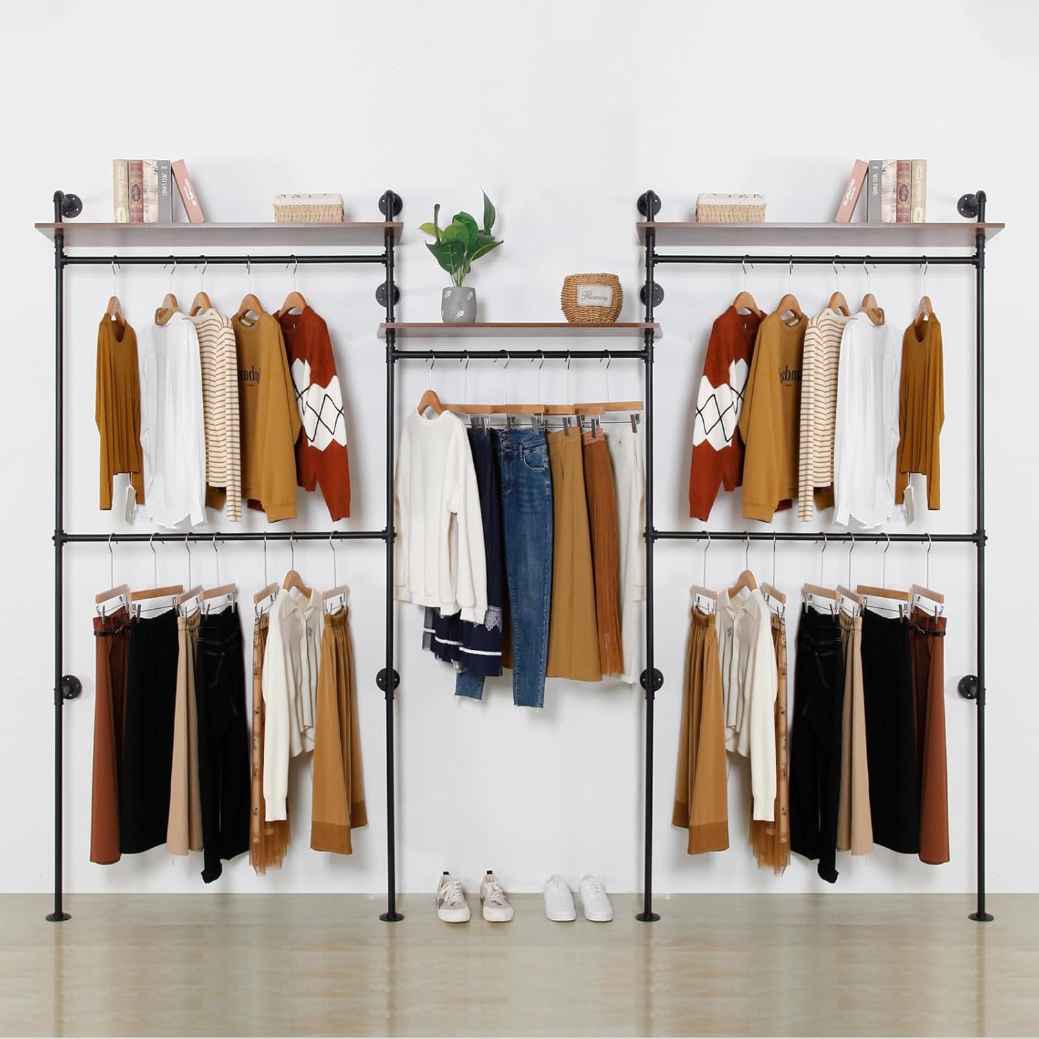 Industrial Iron Pipe Clothing Rack, 40inch Black Vintage Retro Shelving Wall Mounted DIY Garment Rack Rustic Farmhouse Kitchen Storage
