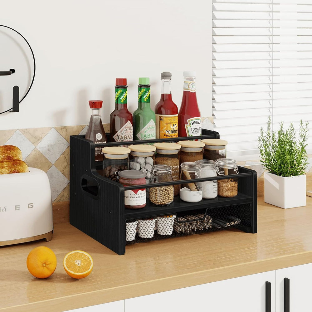 Homode 3-Tier Coffee Bar Organizer, 8 Bottle Syrup Stand, Black | 35 Coffee P...