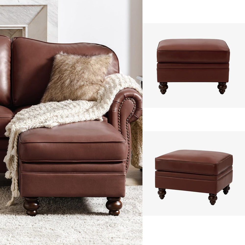 HULALA HOME Genuine Leather Ottoman Coffee Table, Ottoman Foot Rest for Livin...