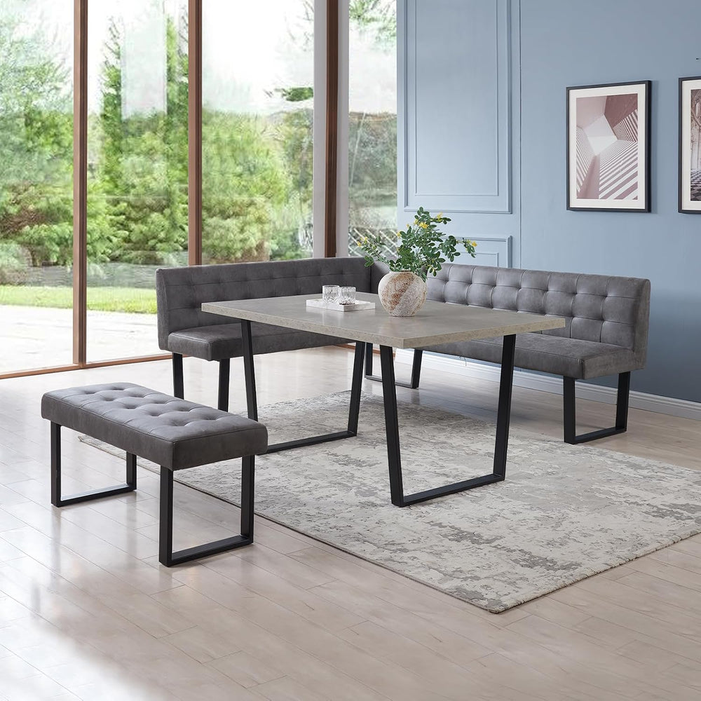 HIPIHOM Dining Table Set with Bench, Grey Table with Grey Right Seat Bench | ...