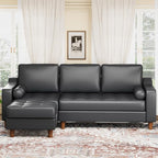 GarveeHome 88.9" L-Shape Couch with Convertible Chaise, Sectional Sofa with Deep Seat, Modern Mid-Century Leather Sofa for Living Room, 3 Seat Comfy Leather Couch, Black