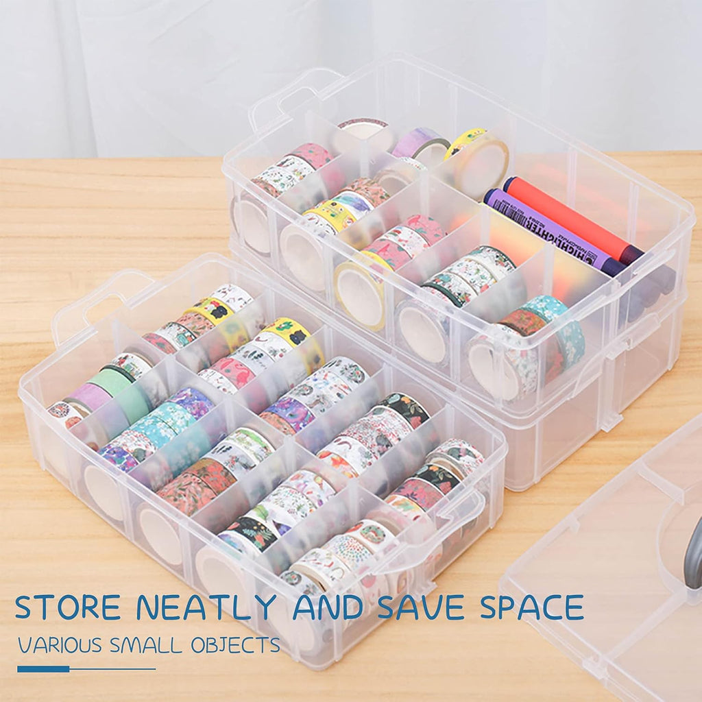 4-Tier Stackable Storage Container Box with 40 Adjustable Compartments, Plastic Organizer Box Transparent Storage Case for Kids Toys, Art Crafts, Jewelry, Supplies, Fuse Beads, Washi Tapes