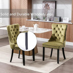 Velvet Dining Chairs Set of 6, Upholstered Dining Room Chairs with Back Ring Pull Trim and Solid Wood Legs,Tufted Wingback Kitchen Chairs for Dining Room,Living Room,Kitchen(Olive Green)
