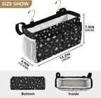 Sparkly Silver Stars Bedside Caddy for Dorm Bed Bedside Hanging Caddy Bag Iron Frame Storage Organizer Pocket for Bunk Home College Hospital Beds 2 Hooks