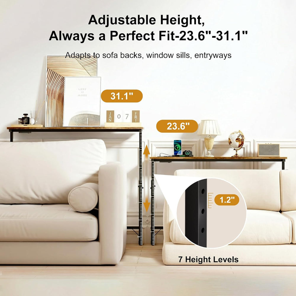39.4" Sofa Table Behind Couch Table with Adjustable Height & Power O...