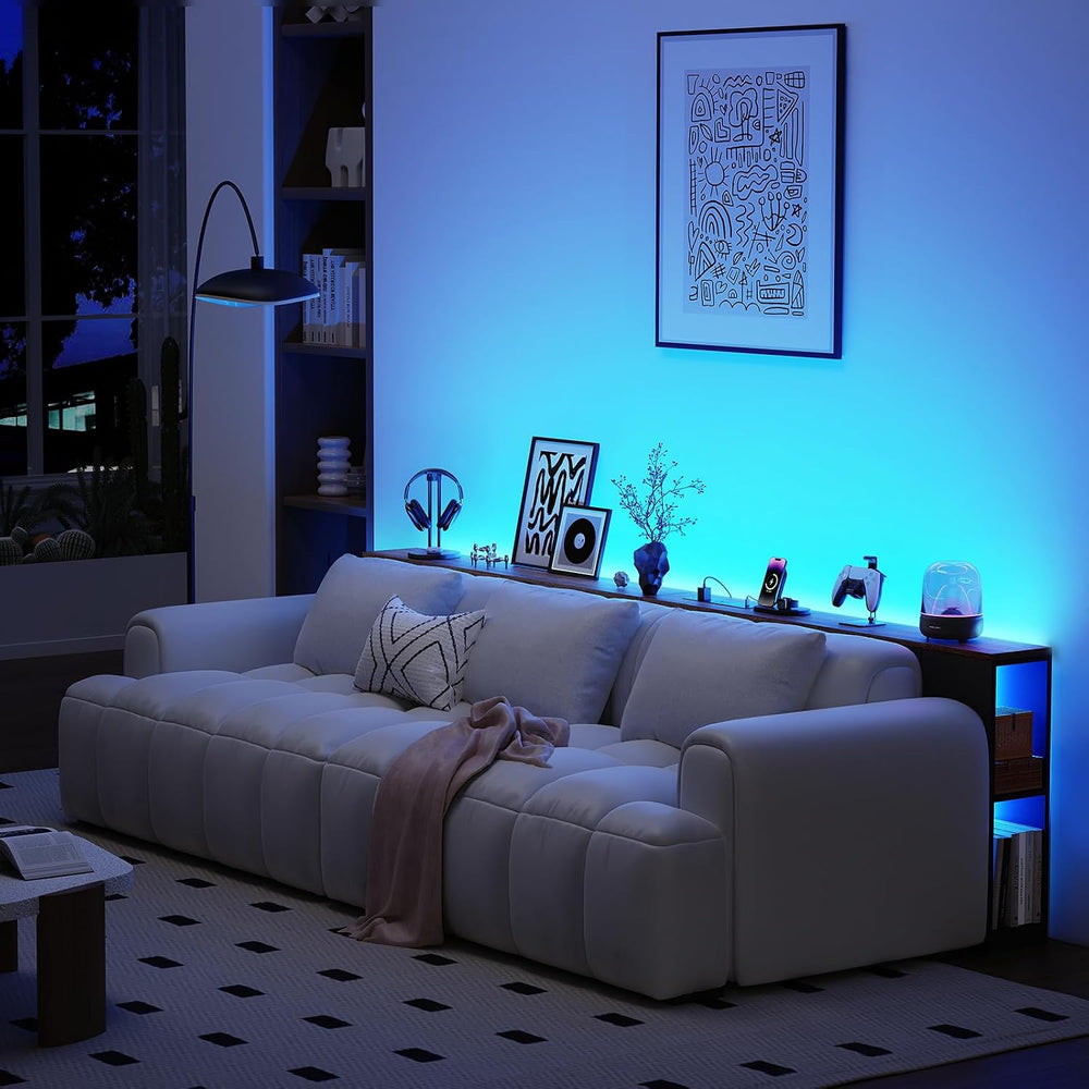BROTTAR 79" Long Behind Couch Table with LED Lights and Power Outlet, Br...
