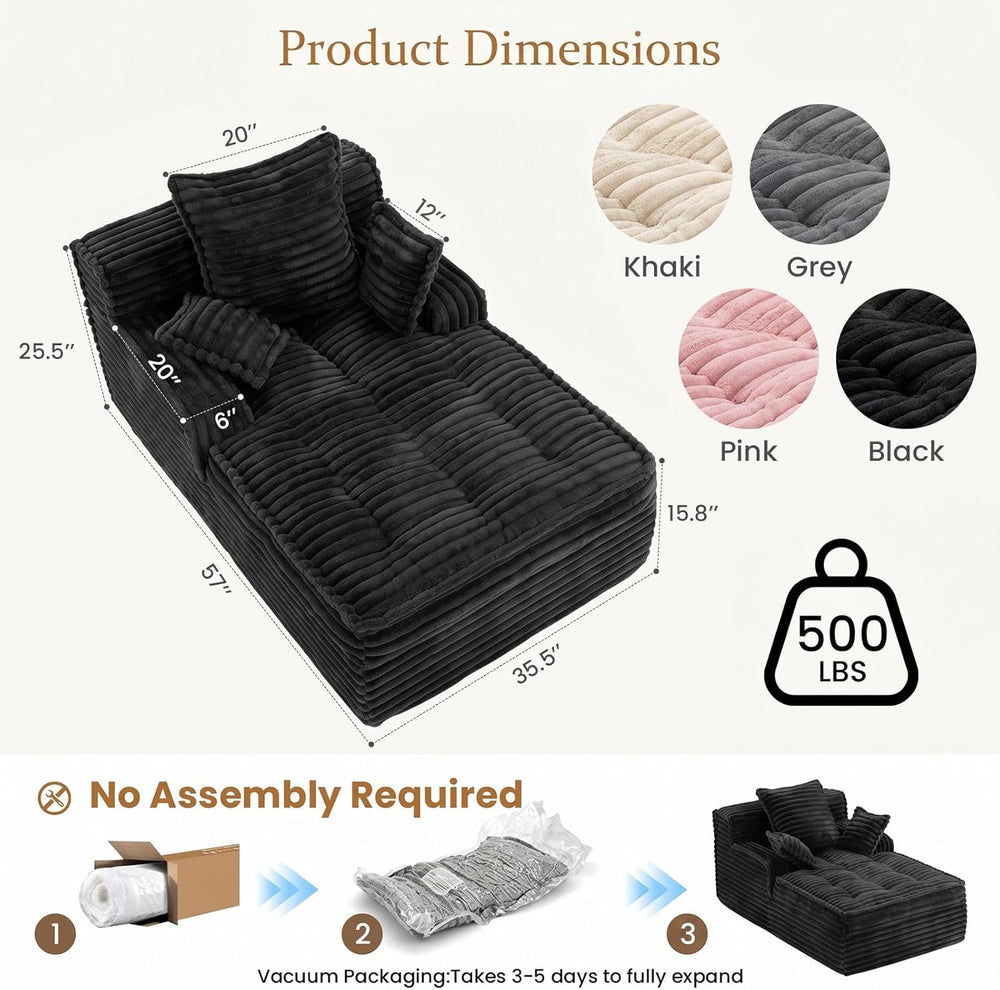 Chaise Lounge Couch Indoor, Small Corduroy Upholstered Sleeper Sofa Bed Readi...