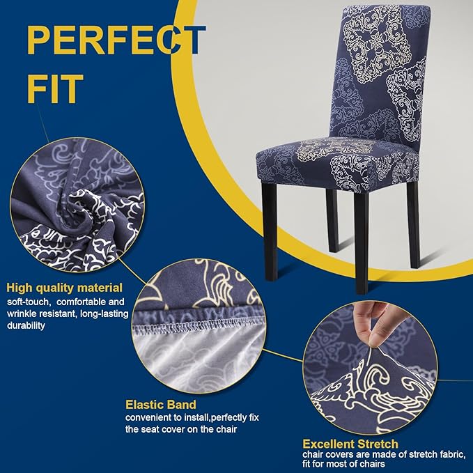 Dining Room Chair Covers - Stretch Kitchen/Dining Room Set of 4, Removable Washable Slipcovers for Home, Hotel, Banquet