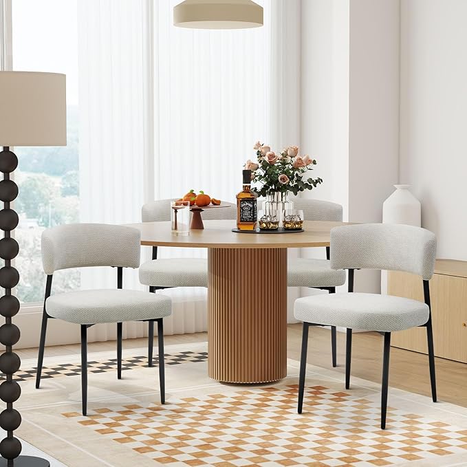 Sweetcrispy Dining Chairs Set of 4, Boucle Fabric Modern Mid Century Round Ki...