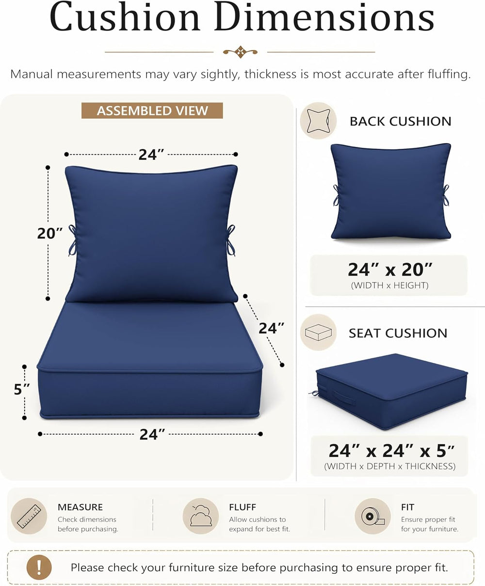 Outdoor Chair Cushion Set of 6, 24x24x5 Waterproof Fade Resistant