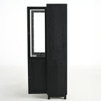 LUMISOL 74.5" Tall Kitchen Pantry Cabinet with Glass Doors & Adjustable Shelves, Ash Wood Grain Display Cabinet with Storage, Modern Bookshelf for Living Room Dining Room Office, Black