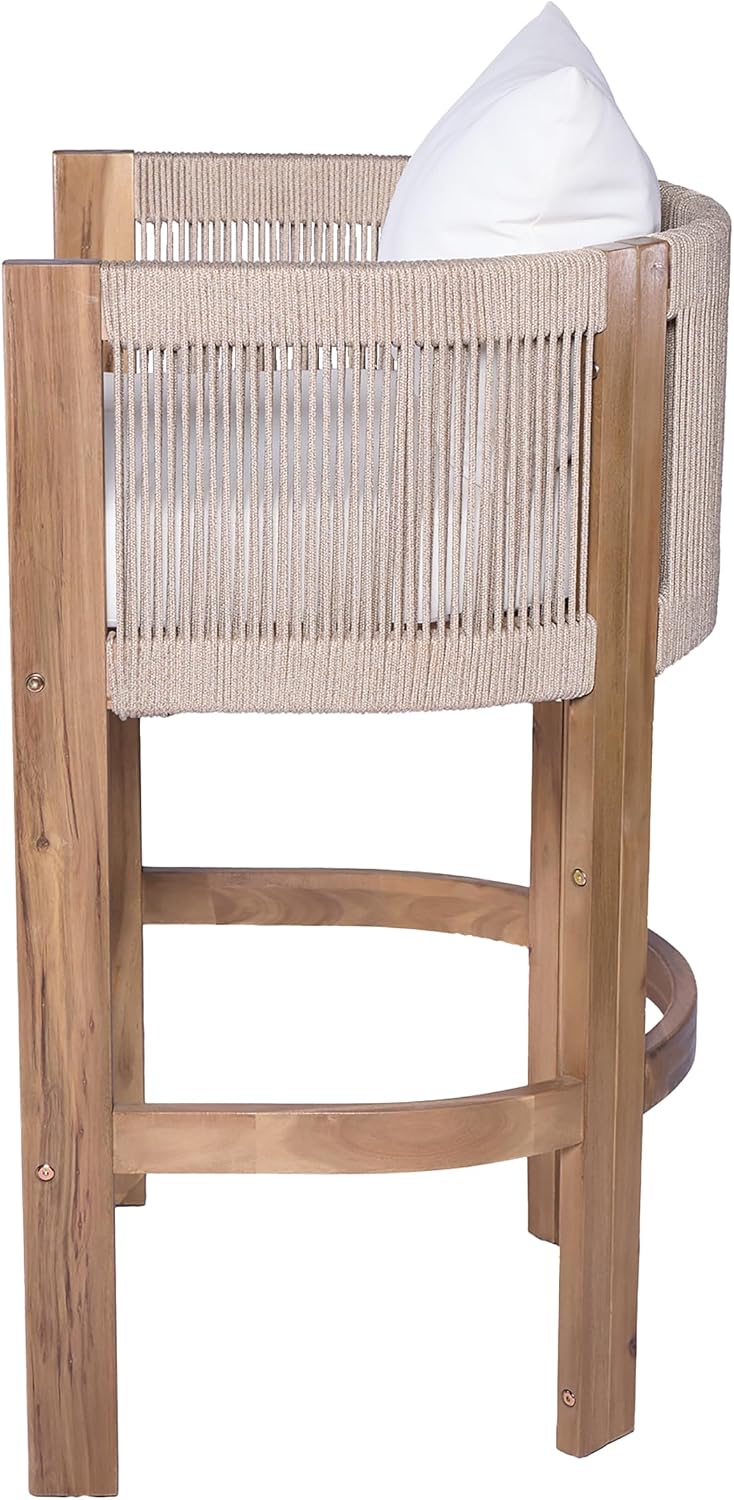 Merax Outdoor Bar Stools Set of 4, Rope Rattan Patio Barstools with Footrest ...