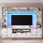 94.5" Wall Unit Entertainment Center with Doors, Farmhouse TV Stand with Bookshelves, Storage Cabinet, Fits TVs up to 78", Large Media Console with LED Light and Power Outlet, for Living Room