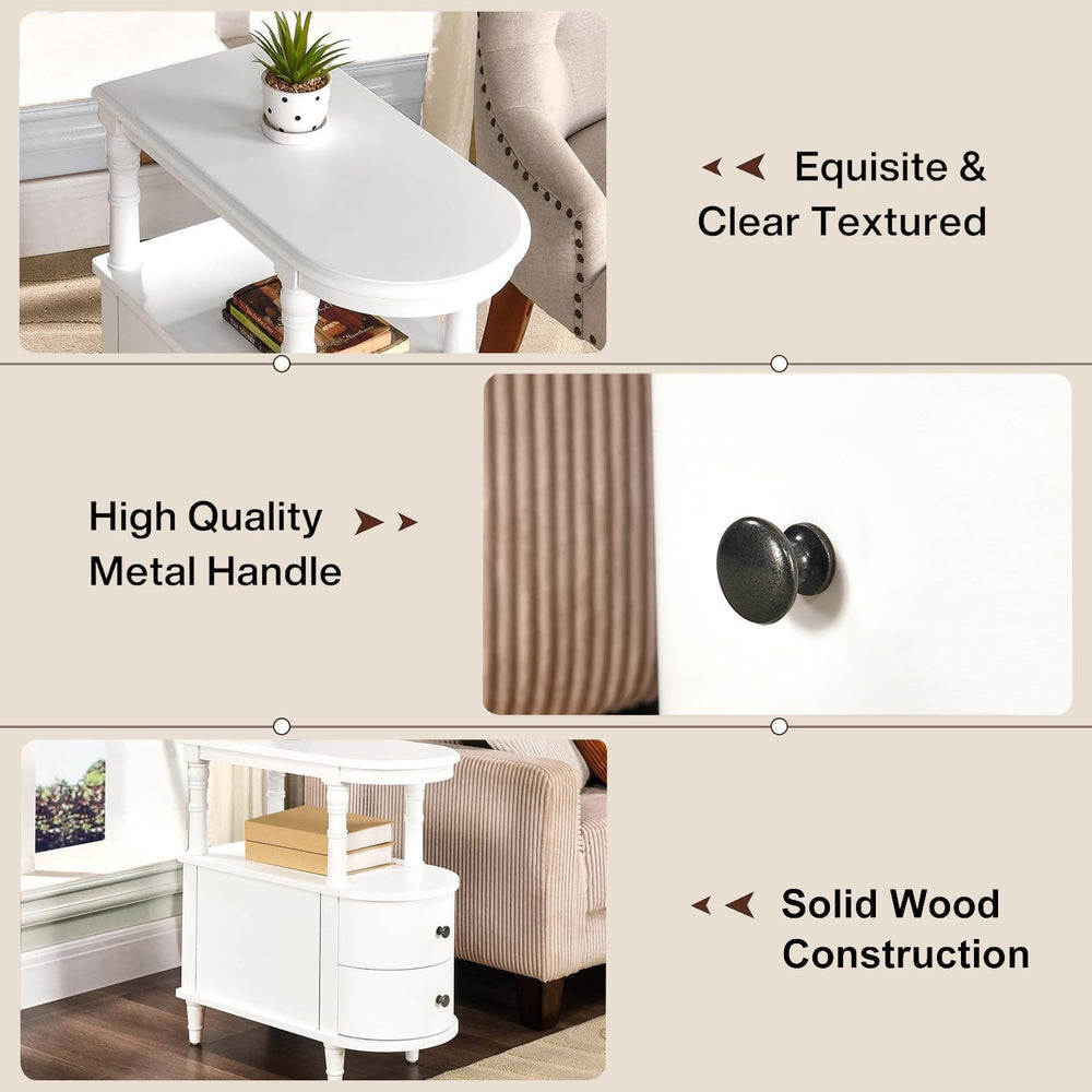 PADMA HOUSE Solid Wood End Table with 2 Drawers, Narrow Sofa Side Table Slim ...